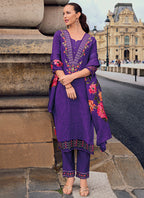 Vellora Viscose Silk Purple Ocassional Wear Embroidery Work Readymade Salwar Suit - Distacart