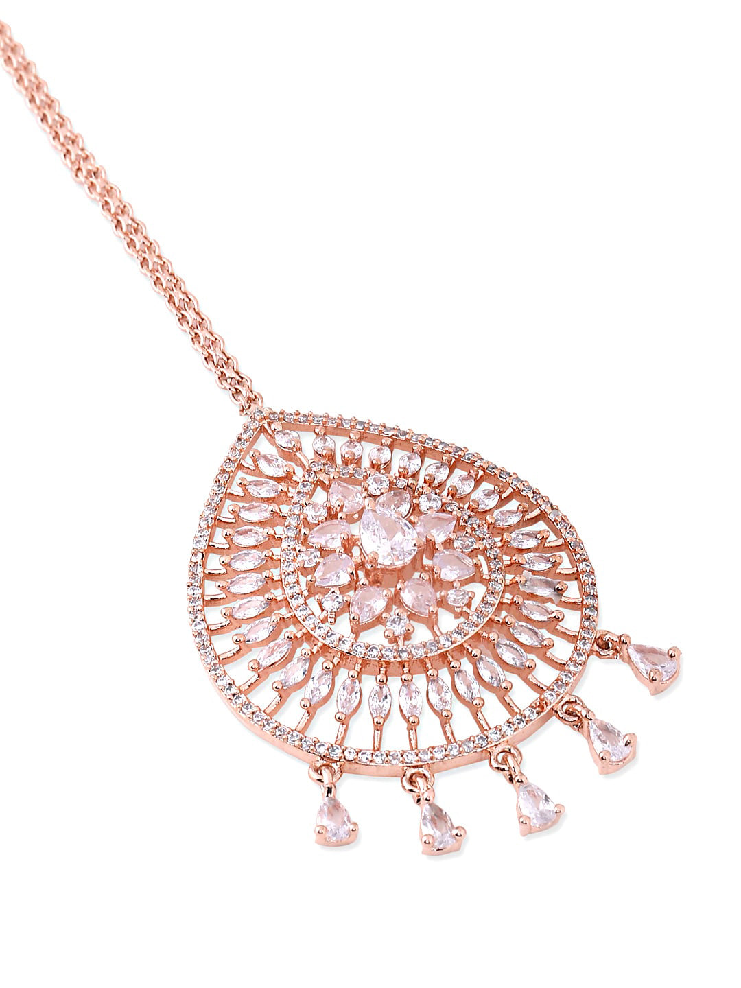 Yellow Chimes Rose Gold-Plated Ad Stone-Studded Maang Tikka - Distacart