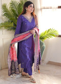 Vellora Vichitra Silk Violet Casual Wear Embroidery Work Readymade Salwar Suit - Distacart