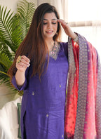 Vellora Vichitra Silk Violet Casual Wear Embroidery Work Readymade Salwar Suit - Distacart