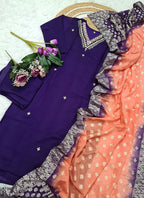 Vellora Vichitra Silk Violet Casual Wear Embroidery Work Readymade Salwar Suit - Distacart