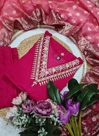 Vellora Vichitra Silk Rani Pink Casual Wear Embroidery Work Readymade Salwar Suit - Distacart