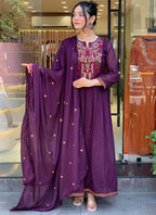 Vellora Viscose Chanderi Violet Casual Wear Embroidery Work Readymade Anarkali Suit - Distacart