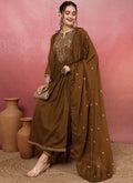Vellora Viscose Chanderi Brown Casual Wear Embroidery Work Readymade Anarkali Suit - Distacart