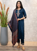 Vellora Viscose Chanderi Navy Blue Casual Wear Embroidery Work Readymade Salwar Suit - Distacart