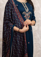 Vellora Viscose Chanderi Navy Blue Casual Wear Embroidery Work Readymade Salwar Suit - Distacart
