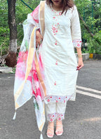 Vellora Viscose Chanderi White Casual Wear Embroidery Work Readymade Salwar Suit - Distacart