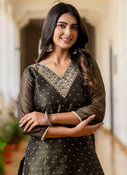 Vellora Shimmer Silk Black Casual Wear Embroidery Work Readymade Kurti - Distacart