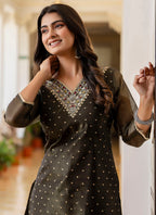 Vellora Shimmer Silk Black Casual Wear Embroidery Work Readymade Kurti - Distacart