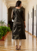 Vellora Shimmer Silk Black Casual Wear Embroidery Work Readymade Kurti - Distacart