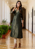 Vellora Shimmer Silk Bottle Green Casual Wear Embroidery Work Readymade Kurti - Distacart