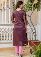 Vellora Shimmer Silk Purple Casual Wear Embroidery Work Readymade Kurti - Distacart