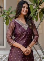 Vellora Shimmer Silk Purple Casual Wear Embroidery Work Readymade Kurti - Distacart