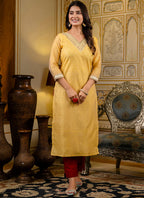 Vellora Shimmer Silk Yellow Casual Wear Embroidery Work Readymade Kurti - Distacart