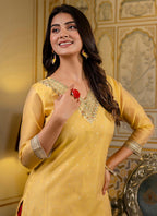 Vellora Shimmer Silk Yellow Casual Wear Embroidery Work Readymade Kurti - Distacart