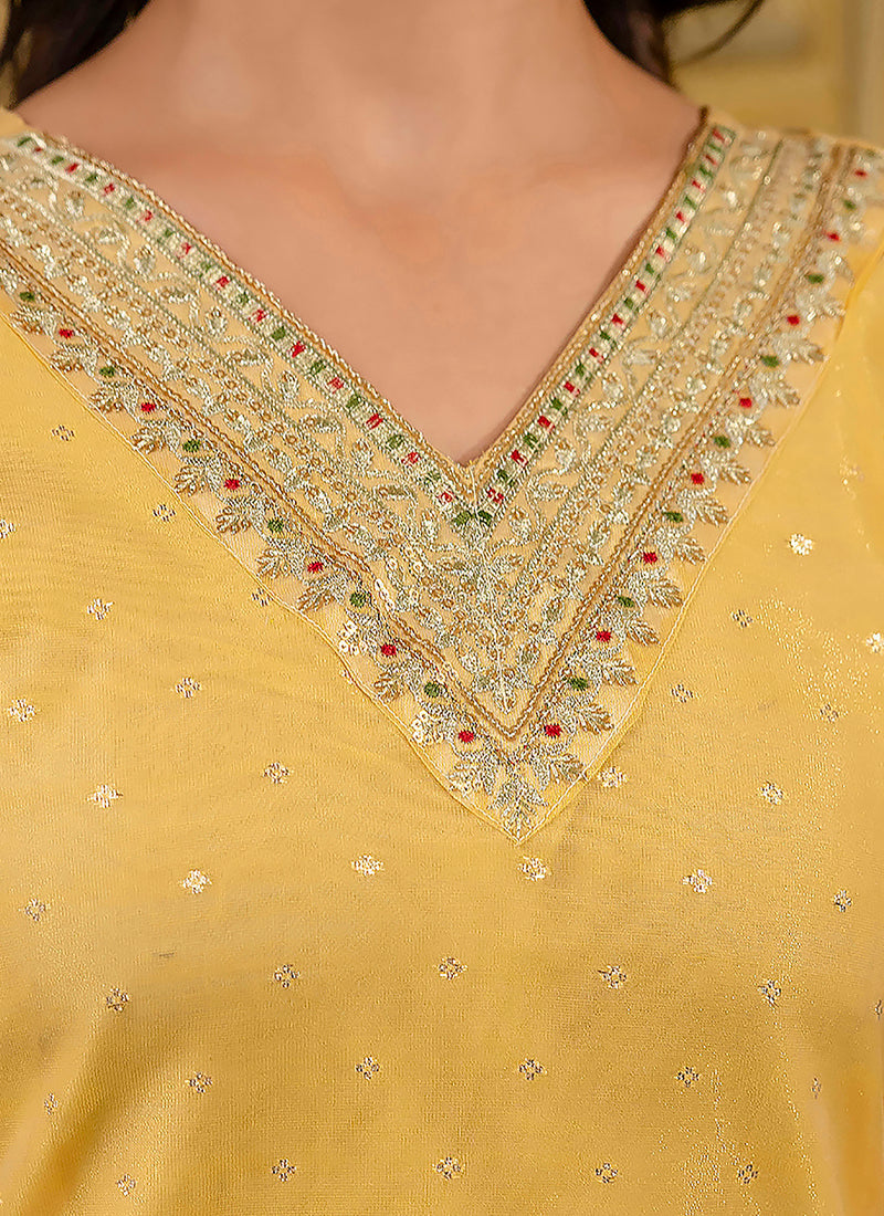 Vellora Shimmer Silk Yellow Casual Wear Embroidery Work Readymade Kurti - Distacart