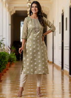 Vellora Shimmer Silk Sage Green Casual Wear Embroidery Work Readymade Kurti - Distacart