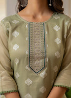 Vellora Shimmer Silk Sage Green Casual Wear Embroidery Work Readymade Kurti - Distacart