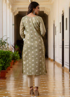 Vellora Shimmer Silk Sage Green Casual Wear Embroidery Work Readymade Kurti - Distacart
