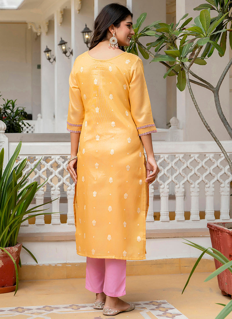 Vellora Shimmer Silk Mustard Casual Wear Embroidery Work Readymade Kurti - Distacart