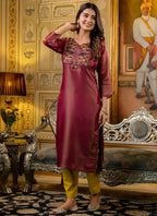 Vellora Shimmer Silk Brown Casual Wear Embroidery Work Readymade Kurti - Distacart