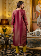 Vellora Shimmer Silk Brown Casual Wear Embroidery Work Readymade Kurti - Distacart