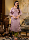 Vellora Shimmer Silk Lavender Casual Wear Embroidery Work Readymade Kurti - Distacart