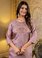 Vellora Shimmer Silk Lavender Casual Wear Embroidery Work Readymade Kurti - Distacart
