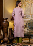 Vellora Shimmer Silk Lavender Casual Wear Embroidery Work Readymade Kurti - Distacart