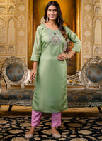 Vellora Shimmer Silk Pista Casual Wear Embroidery Work Readymade Kurti - Distacart