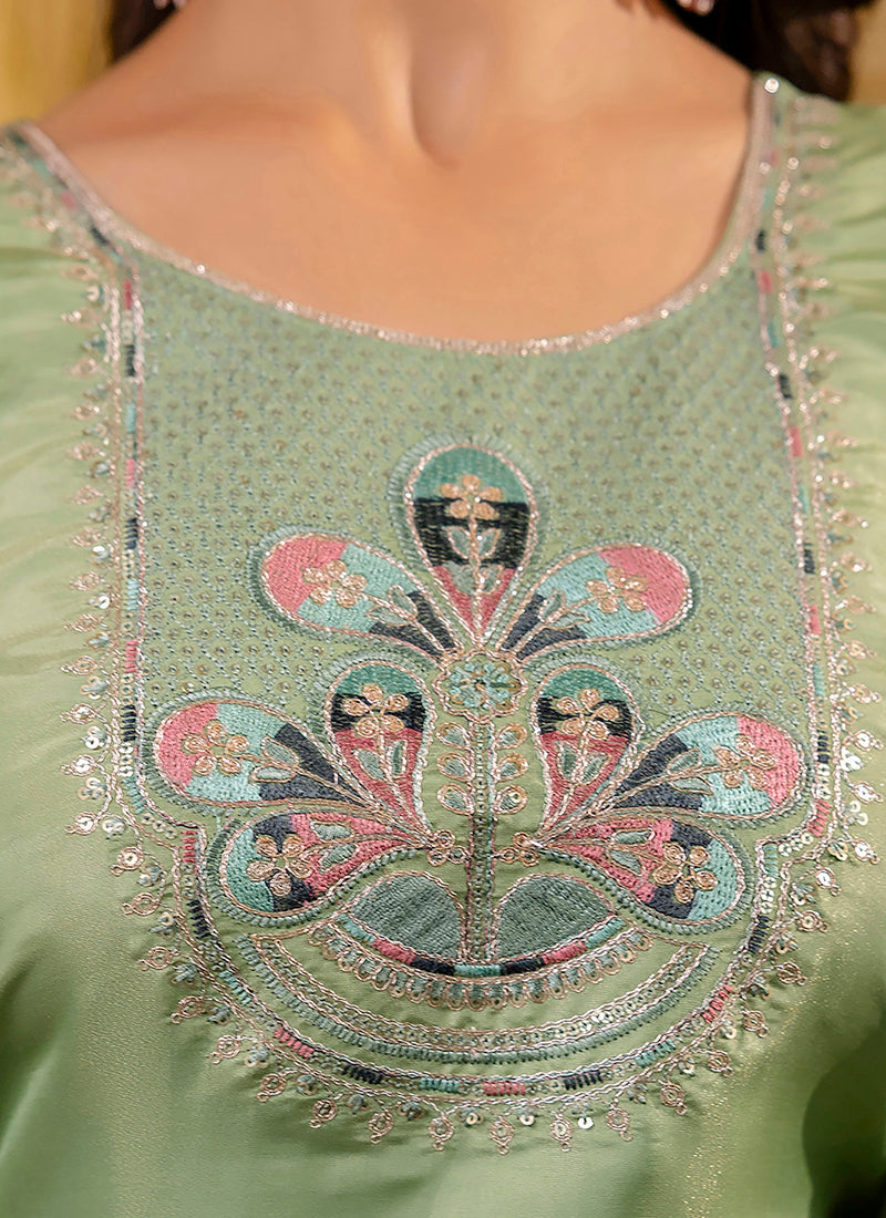 Vellora Shimmer Silk Pista Casual Wear Embroidery Work Readymade Kurti - Distacart