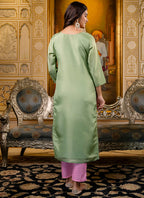 Vellora Shimmer Silk Pista Casual Wear Embroidery Work Readymade Kurti - Distacart