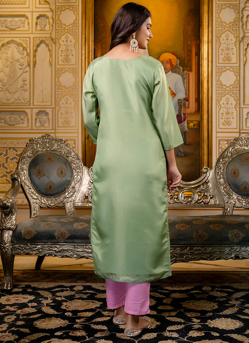 Vellora Shimmer Silk Pista Casual Wear Embroidery Work Readymade Kurti - Distacart