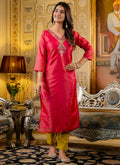 Vellora Shimmer Silk Rani Casual Wear Embroidery Work Readymade Kurti - Distacart