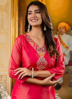 Vellora Shimmer Silk Rani Casual Wear Embroidery Work Readymade Kurti - Distacart