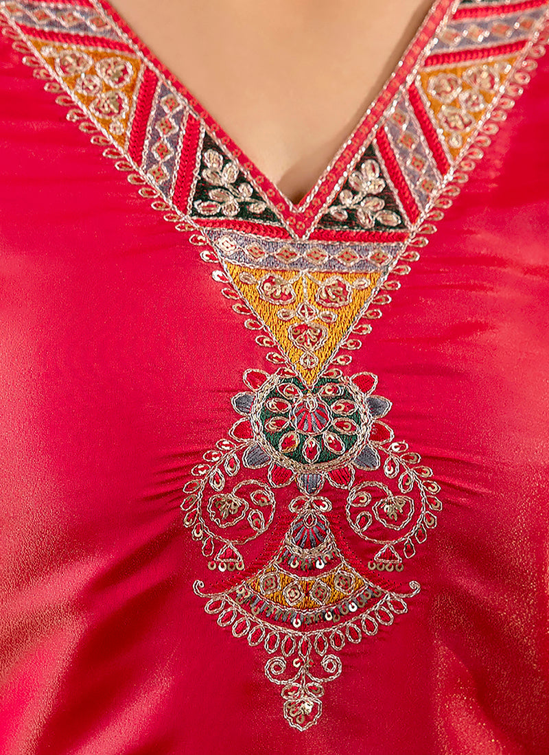 Vellora Shimmer Silk Rani Casual Wear Embroidery Work Readymade Kurti - Distacart