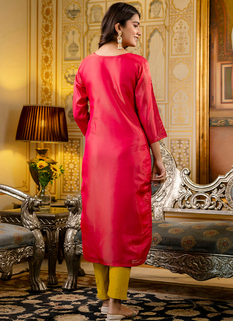 Vellora Shimmer Silk Rani Casual Wear Embroidery Work Readymade Kurti - Distacart
