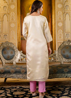 Vellora Shimmer Silk Cream Casual Wear Embroidery Work Readymade Kurti - Distacart