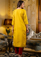 Vellora Shimmer Silk Mustard Casual Wear Embroidery Work Readymade Kurti - Distacart