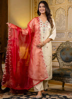 Vellora Silk Blend Cream Occasional Wear Embroidery Work Readymade Salwar Suit - Distacart