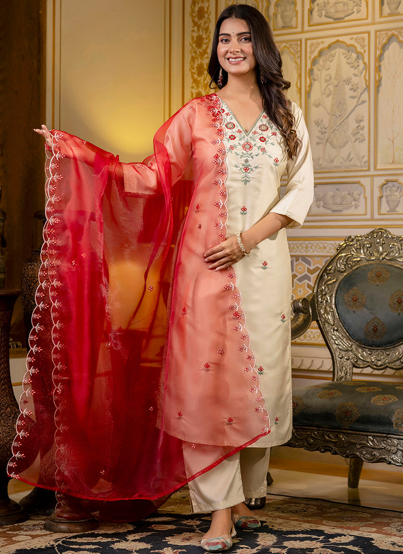 Vellora Silk Blend Cream Occasional Wear Embroidery Work Readymade Salwar Suit - Distacart