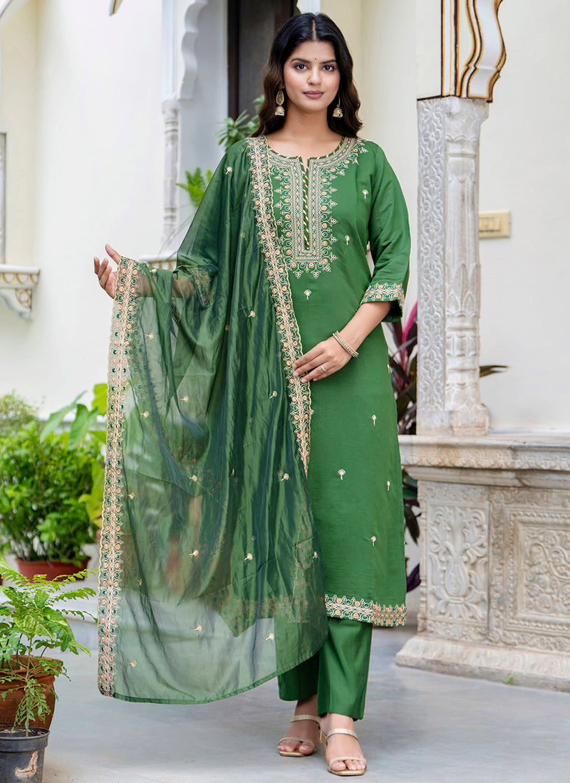 Vellora Silk Blend Green Occasional Wear Embroidery Work Readymade Salwar Suit - Distacart