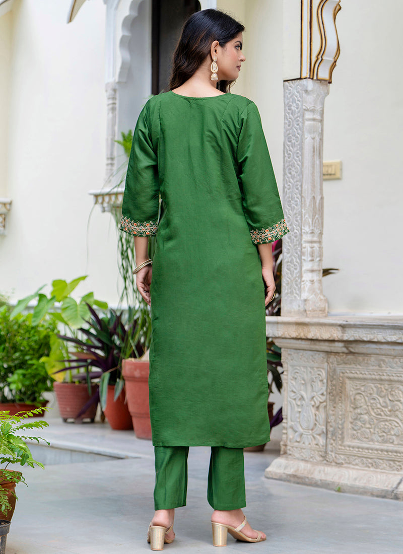 Vellora Silk Blend Green Occasional Wear Embroidery Work Readymade Salwar Suit - Distacart
