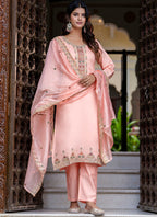 Vellora Silk Blend Peach Occasional Wear Embroidery Work Readymade Salwar Suit - Distacart