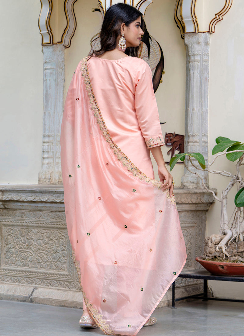 Vellora Silk Blend Peach Occasional Wear Embroidery Work Readymade Salwar Suit - Distacart
