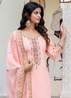 Vellora Silk Blend Peach Occasional Wear Embroidery Work Readymade Salwar Suit - Distacart