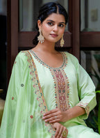 Vellora Silk Blend Light Green Occasional Wear Embroidery Work Readymade Salwar Suit - Distacart