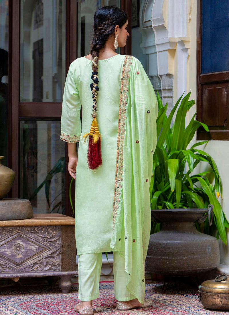 Vellora Silk Blend Light Green Occasional Wear Embroidery Work Readymade Salwar Suit - Distacart