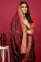 Jyoti Fashion Women's Maroon Paithani Silk Zari Woven Saree with Blouse