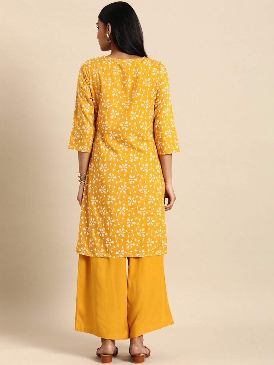 All About You Women Yellow Floral Printed Pure Cotton Kurta with Palazzos
